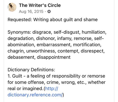 How To Write Guilt, Dictionary Definitions, Dishonored, Story Ideas, No Response, Writing, Feelings, Quick Saves