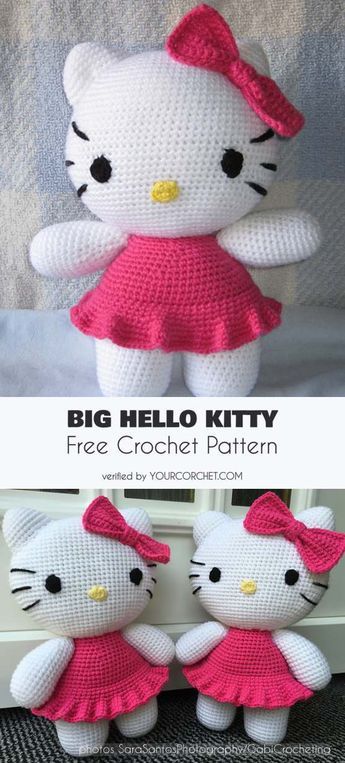 Big Hello Kitty Amigurumi Free Crochet Pattern | Your Crochet - crochet toys, crochet softie ideas Crochet Hello Kitty Pillow, Hello Kitty Pattern Crochet, Crochet Hello Kitty Pattern, Birthday Crochet Patterns Free, Arugami Crochet Pattern Free, Crochet Hello Kitty Free Pattern, Hello Kitty Amigurumi Free Pattern, Hello Kitty Crochet Pattern Free, Crochet Patterns Stuffed Animals