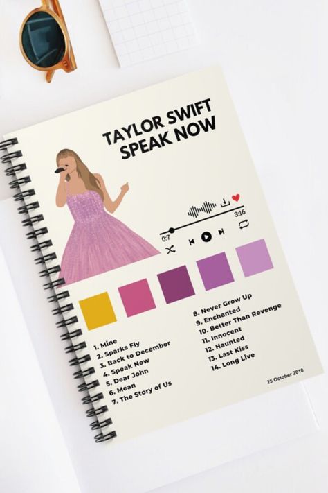 Speak Now Color Palette, Speak Now Merch, Taylor Swift Notebook, Taylor Swift Journal, Taylor Swift Eras Tour Outfit, Taylor Swift Drawing, Swift Wallpaper, Taylor Swift Party, Taylor Swift Speak Now