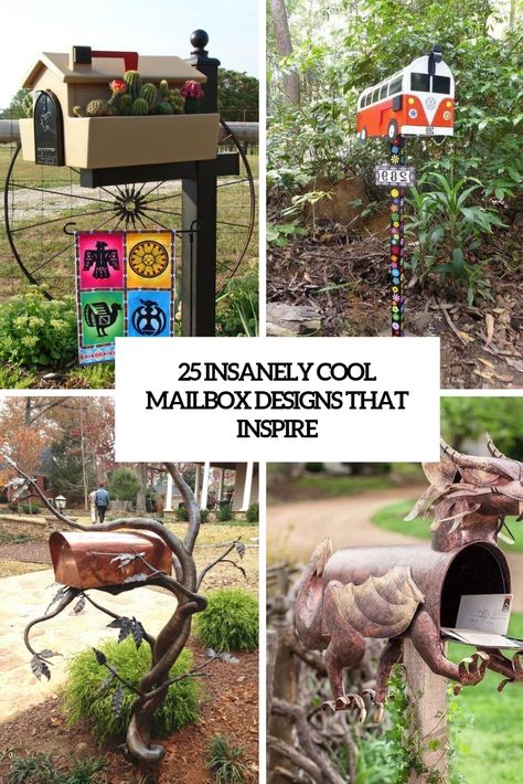 insanely cool mailbox designs that inspire cover Custom Made Mailboxes, Mailbox Upcycle, Painted Mailbox Ideas Diy Farmhouse, Painting Mailboxes Ideas, Funky Mailbox Ideas, Mailbox Covers Diy, Mailbox Art Ideas, Creative Mailbox, Country Mailbox Ideas Rustic