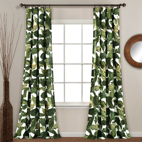 Tropical Paradise Green Window Curtain Panels Set — Pier 1 Tropical Retreat, Green Windows, Lush Decor, Linen Lights, Sheer Curtain Panels, Banana Leaves, Tropical Design, Olive Garden, Colorful Curtains