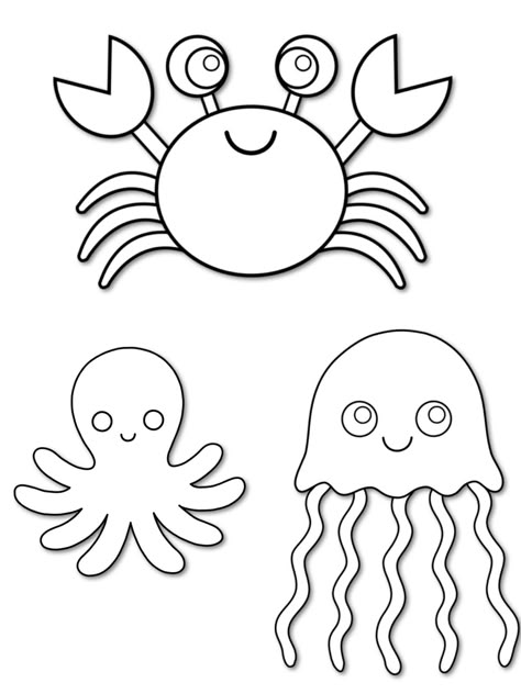 Sea Creatures Template, Simple Sea Creature Drawings, Sea Creatures Drawing Easy, Sea Creatures Drawing, Under The Sea Animals, Under The Sea Crafts, Ocean Coloring Pages, Animal Templates, Sea Crafts