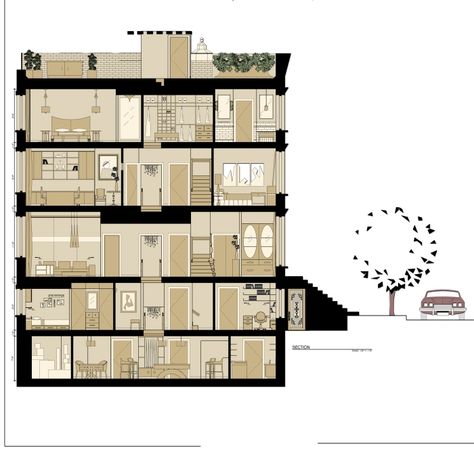 Brownstone Floor Plan, Brownstone Nyc, Canal House Amsterdam, Nyc Brownstone, Brooklyn House, Town Houses, Brooklyn Brownstone, Canal House, Architectural Section