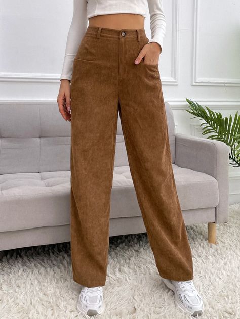 Corduroy Trousers Outfit, Corduroy Pants Outfit, Cotton Pants Women, Corduroy Pants Women, Trouser Outfit, Women Bottoms, Women Pants, Simple Trendy Outfits, Denim Overalls