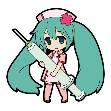 Hatsune Miku Tattoo, Miku Tattoo, Nurse Miku, Kawaii Miku, Miku Hatsune Chibi, Miku Chan, Yami Kawaii, Iphone Icon, Cute Chibi