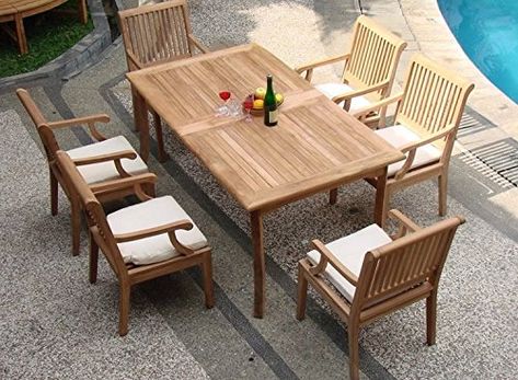 Teak Patio Table, Outdoor Beach Decor, Outdoor Teak Furniture, Wicker Table And Chairs, Double Extension, Teak Garden Furniture, Small Patio Furniture, Beachfront Decor, Teak Patio Furniture