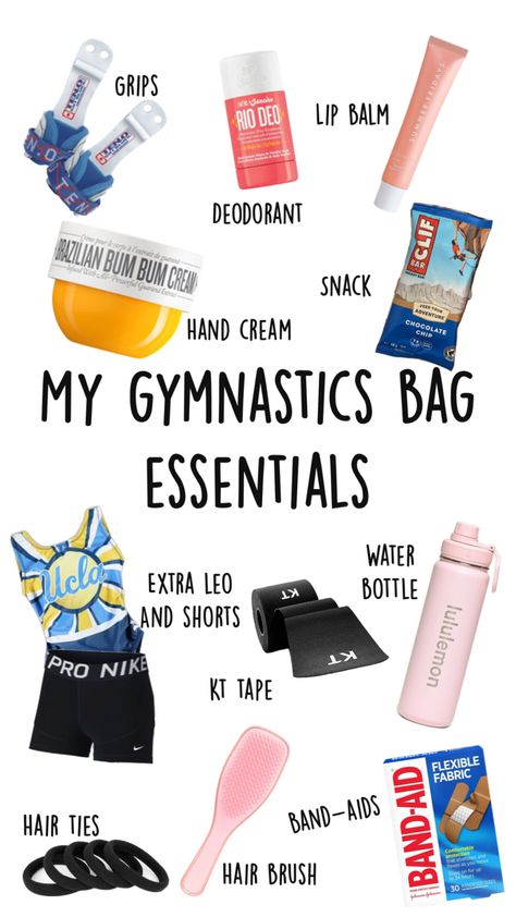 Mine!!🤸‍♀️🤸‍♀️ Gymnastics Bag Essentials, Gymnastics Essentials, Sports Bag Essentials, Gymnastics Bags, Gymnastics Skills, Clif Bars, Travel Infographic, Gymnastics Videos, Bag Essentials