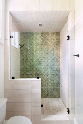 Pratt and Larson Tile Motif F 6x6 Shower Half Wall Shower, Tub To Shower Remodel, Tub To Shower Conversion, Bathroom Shower Walls, Basement Bathroom, Upstairs Bathrooms, Bathroom Redo, Bathroom Layout, Shower Remodel