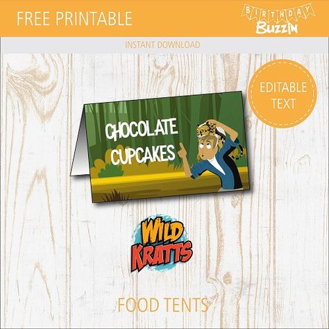 If you’re planning a buffet of delicious food for all your hungry guests use these free printable Wild Kratts food tents to label the food. Jungle Food, Wild Kratts Birthday Party, Wild Kratts Party, Jungle Theme Birthday Party, Wild Birthday Party, Wild Kratts, Party Food Labels, Jungle Theme Birthday, Food Tent