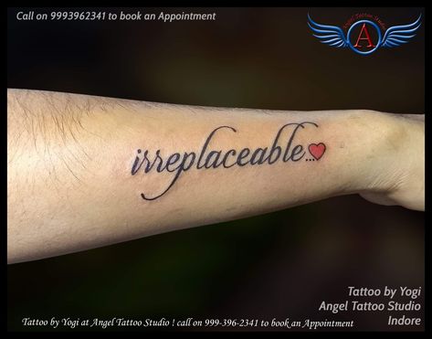 Irreplaceable font tattoo.#fonttattoo #fontstyle #wordtattoo Irreplaceable Tattoo, Least Painful Tattoo, Strong Tattoos, Tattoo Design For Hand, Freedom Tattoos, Font Tattoo, Tattoo Thoughts, Sms Language, Couple Tattoos Unique