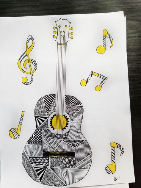 #doodle #guitar #doodleart Guitar Doodle Art, Doodle Art Music, Guitar Mandala Art, Mandala Guitar, Guitar Doodle, Mandala Art Drawing, Doodle Art For Beginners, Guitar Drawing, Easy Mandala Drawing