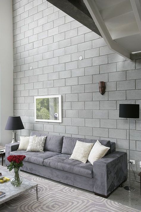 Concrete Block House, Rustic Brick Wall, Urban House, Concrete Block Walls, Cinder Block Walls, Block House, Concrete Interiors, Concrete Houses, Interior Decorating Tips