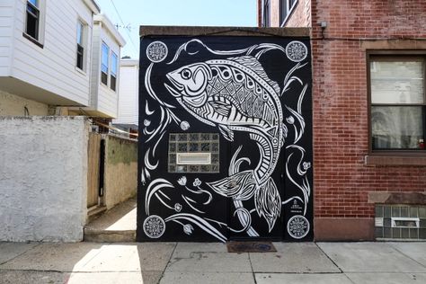 Fish Mural, Fishtown Philadelphia, Street Murals, Orange Lilies, Selfie Wall, Muted Orange, Street Art Artists, Street Mural, Fish House