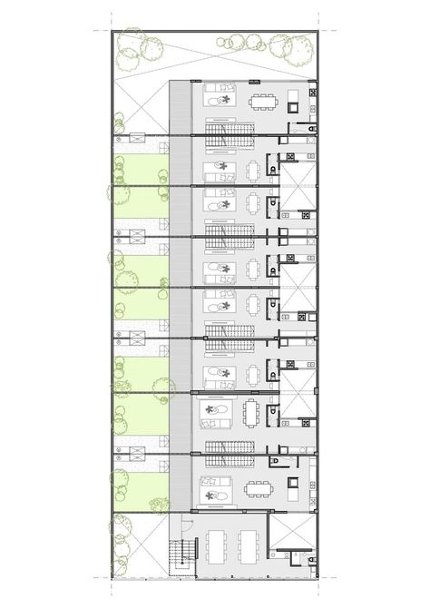 Apartment Plans Architecture, Apartment Complex Floor Plan, Small Row House Design, Small Apartment Complex, Row House Design, Apartment Plan, Town House Architecture, Concrete Staircase, Interior Design Layout