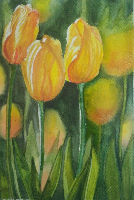 Negative painting  watercolour tulips   Dale Tyndall  November 2014 Watercolour Tulips, Yellow Flowers Painting, Canvas Painting Projects, Negative Painting, Tulip Painting, Watercolor Tulips, Watercolor Floral Print, Spring Painting, Sunflower Painting