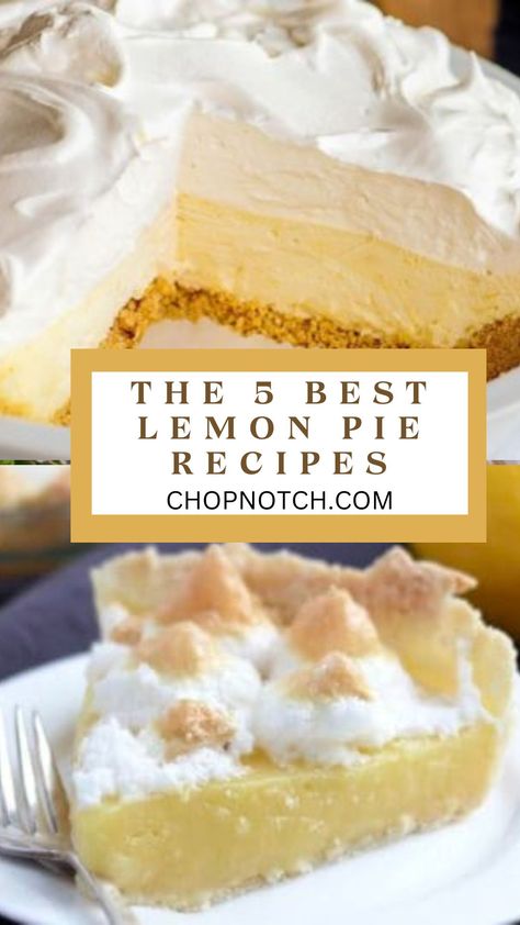 Dive into a world of citrusy bliss with our curated collection of the best lemon pie recipes! Each pie is a symphony of flavors, with the tartness of fresh lemons balanced perfectly with sweet fillings and flaky crusts. Whether you're hosting a dinner party or simply craving a slice of sunshine, these lemon pie recipes are sure to satisfy. #LemonPieRecipes #CitrusyDelights #DessertInspiration #HomemadeGoodness #ChopNotchRecipes #PiePerfection #LemonLovers #BakingMagic #DessertIdeas Miniature Impossible Lemon Pies, Lemon Cool Whip Pie, Joanna Gaines Lemon Pie, Lemon Meringue Pie With Condensed Milk, Lemon Butter Pie, Lemon Icebox Pie Eagle Brand No Bake, Lemon Condensed Milk Pie, Lucky Leaf Lemon Pie Filling Recipes, Lemon Pies Recipes