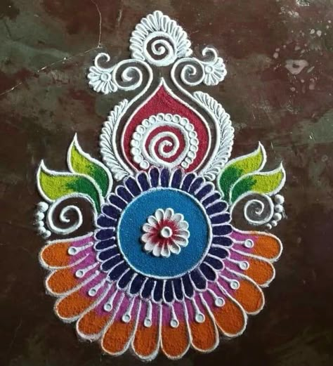 Rangoli Art Drawing, Small New Year Rangoli Design, Rangoli Near Tulsi Plant, Rangoli White Design, Colour Kolam Design, Bhaubij Rangoli, Rangoli For Diwali Festivals, Rangoli For Pooja, Rangoli Designs For Competition