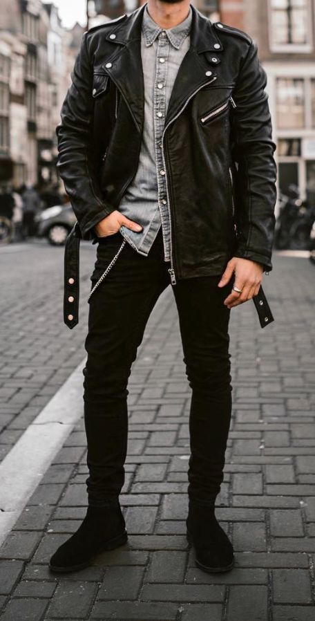 Bad Boy Outfits, Leather Jacket Outfit Men, Bad Boy Style, Summer Job, Outfits Hombre, Mens Fashion Edgy, Leather Jacket Outfits, Men's Leather Jacket, Spirit Week