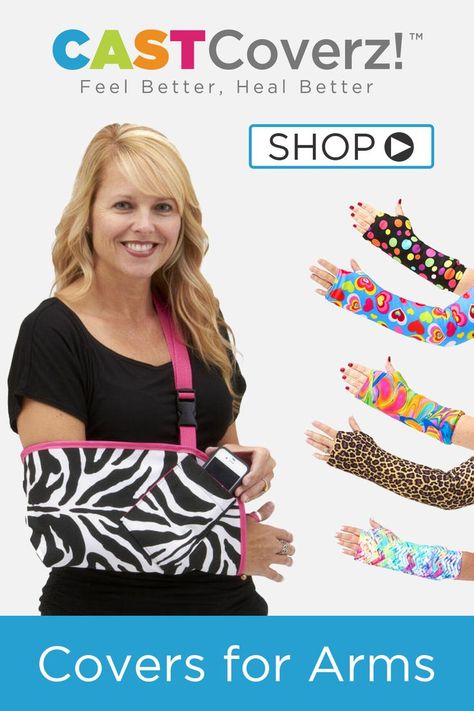 Whether your arm, wrist, or shoulder is in a cast, brace or sling, CastCoverz! has a fashionable cover perfect for you. Keep your cast clean and keep your cast from snagging on clothes or scratching skin. Cast Covers Arm, Arm Cast, Cast Covers, Hand Cast, Useful Life Hacks, Cool Diy, Cool Gadgets, Monkeys, Life Hacks