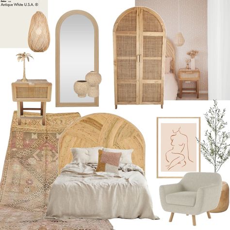 The French Folk Feminine Master Bedroom Mood Board Bohemian Bedroom Mood Board, Eco Bedroom, Latte Wallpaper, Style Sourcebook, Bedroom Mood Board, Design Mood Board, Minimal Bedroom, Modern Boho Decor, Design Boards