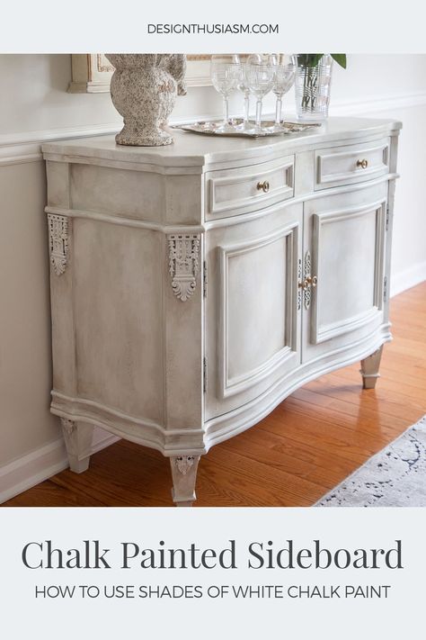 Best Chalk Paint For Furniture, How To Chalk Paint Furniture, Chalk Painted Sideboard, Chalk Paint Bedroom Furniture, White Chalk Paint Furniture, Antique White Furniture, Furniture Refurbishing, Antique White Cabinets, Chalk Paint Furniture Diy