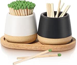 FreeJac Set of 2 Ceramic Match Holder with Striker for Cute and Fancy Matches - Match Container With Wooden Tray Matchstick Holder for Kitchen Bathroom Candle Parlor Modern Home Decor Match Holder With Striker, Bathroom Candle, Matchstick Holder, Decor On Amazon, Kitchen Gift Ideas, Match Jar, Amazon List, Kitchen Tech, Best Of Amazon