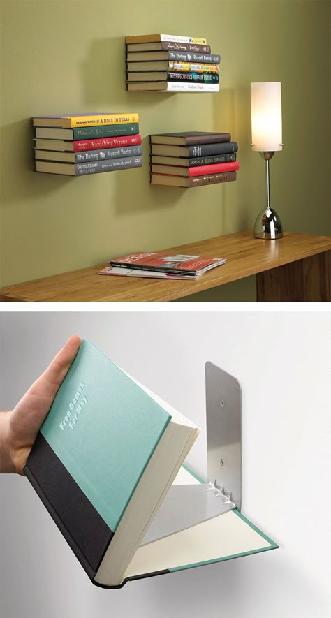 Invisible Bookshelf Books On The Wall, Cheap Bookshelves, Invisible Bookshelf, Floating Books, Creative Bookshelves, Floating Bookshelves, Floating Shelves Bathroom, Floating Shelves Diy, Bookshelf Design