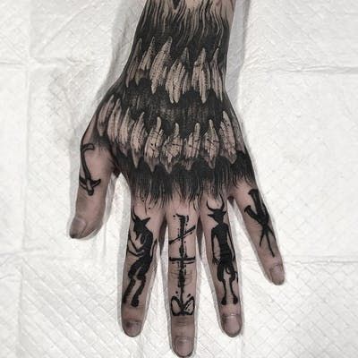 Tattoo uploaded by Tattoodo | Tattoo by Heedo Lee aka heukdo #HeedoLee #Heukdo #fingertattoos #fingertattoo #finger #hand #darkart #illustrative #demon #devil #sigil | 785738 | Tattoodo Two Hands Tattoo, Hd Tattoos, Bodysuit Tattoos, Satanic Tattoos, Punk Tattoo, Maori Tattoos, Finger Tattoo Designs, Demon Tattoo, Calligraphy Tattoo