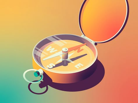 Watch Illustration Design, Compass Graphic Design, Watch Illustration, Compass Illustration, Pirate Compass, Gradient Art, Hot Wheels Garage, Logo Design Tutorial, Compass Design