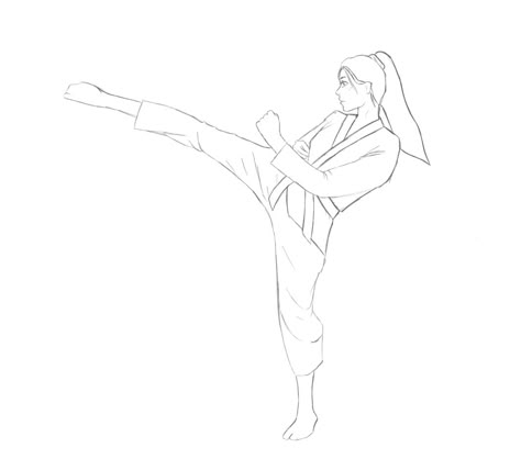 Karate- Mawashi Geri (roundhouse kick) Karate Kick Drawing, Karate Art Drawing, Taekwondo Drawing Easy, Karate Drawing Sketches, Karate Painting, Karate Sketch, Taekwondo Drawing, Karate Drawing, Dancer Sketch