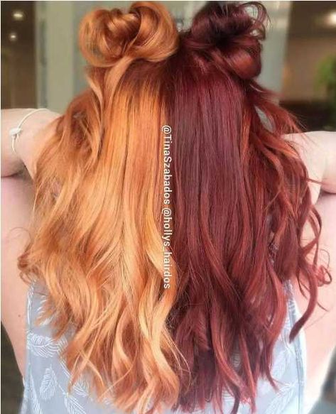 Split Dye, Split Dyed Hair, Ginger Hair Color, Dyed Hair Inspiration, Split Hair, Pretty Hair Color, Peinados Fáciles Para Cabello Corto, Penteado Cabelo Curto, Hair Color And Cut