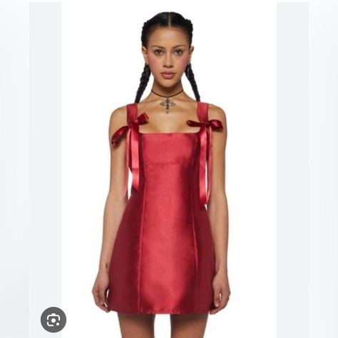 Red Satin Stardust Luxe Mini Dress New With Tags Current Mood For Dolls Kill Current Mood Clothing, Ribbon Dress, Current Mood, Pink Mini Dresses, Ribbon Tie, Red Mini Dress, Stardust, Dolls Kill, Pretty Dresses