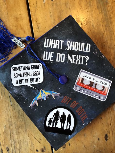 Grad Cap Designs Marvel, Guardians Of The Galaxy Graduation Cap, Graduation Cap Marvel, Marvel Graduation Party, High School Graduation Cap Designs For Guys, Marvel Grad Cap, Marvel Graduation Cap, Marvel Graduation Cap Ideas, Star Wars Graduation Cap