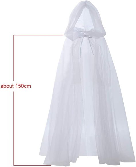 Amazon.com: Ghost Costume Haunted Hooded Cape Costume Black Capes for Women Bride Hooded Cape Cloak 59.06 IN (White) : Clothing, Shoes & Jewelry Elf Cloak, Tulle Cloak, Black Witch Costume, Elven Woman, Halloween Witch Costume, Cultural Wear, Medieval Cloak, Tulle Cape, Witch Cosplay