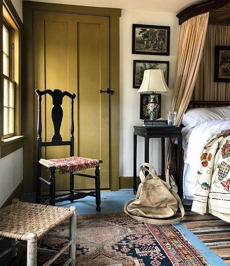 landing guest bedroom / floors / wall colour / bed / Morning Bedroom, Greek Revival Home, Traditional Eclectic, Blue Floor, Painted Floor, Home Decoration Ideas, Color Crush, Style At Home, Saturday Morning