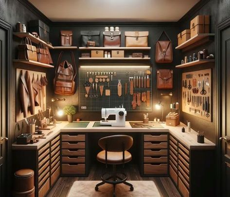 Leather Studio Work Spaces, Small Office Lots Of Storage, Craft Room Layout Ideas Floor Plans, Architecture Table, Workbench Desk, Home Art Studios, Dream Art Room, Epoxy Countertops, Drukarka 3d