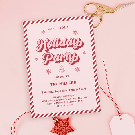 Pink Christmas Party Invitation, Invitation Card Design Christmas, Christmas Invite Design, Christmas Card Graphic Design, Christmas Invitations Ideas, Christmas Invitation Design, Vintage Christmas Invitation, Pink Retro Christmas, Christmas Party Friends