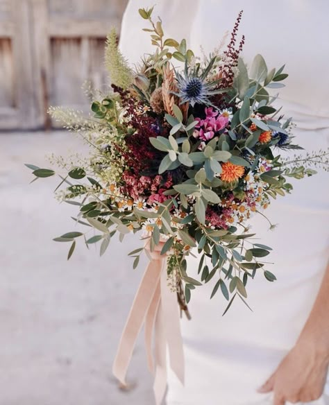 Eucalyptus Wildflower Wedding Bouquet, Eucalyptus Wildflower Bouquet, Eucalyptus And Wildflower Bouquet, October Wildflower Bouquet, Small Rustic Wedding Bouquet, Wild Spring Bouquet, Fake Wedding Flowers Bouquets, Fresh Wildflower Bouquet, Bohemian Flower Bouquet