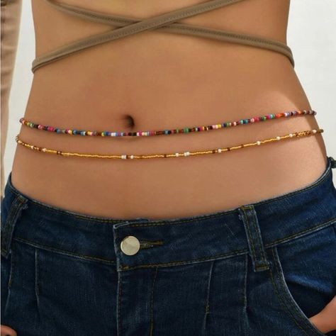 West African Waist Beads Belly Chain Set Of 2 Adjustable Beaded Body Jewelry Make Waist Beads, Beaded Belly Chain, 2000s Inspired Outfits, Bra Art, Waist Beads African, Belly Beads, African Waist Beads, Waist Jewelry, Family Vacay