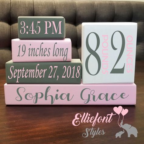 Baby Age Blocks, Baby Birth Stats, Cricut Baby, Name Blocks, Baby Stats, Wood Personalized, Birth Stats, Cricut Designs, New Mom Gift