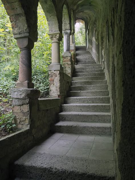 Stone Steps, Hogwarts Aesthetic, Stairway To Heaven, Pretty Places, Staircases, Green Aesthetic, Fantasy Landscape, Abandoned Places, Fantasy World