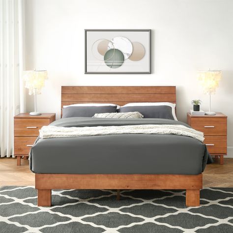 PRICES MAY VARY. Unique Style :The low profile modern design platform bed is the perfect spot to curl up, also delivering the on-trend look to do it in style. It’s in solid wood foundation with an antique cherry color pine finish that is every bit as remarkable. A streamlined silhouette bring the modern style to life. Comfort and Safety:This wooden platform bed made of solid wood with the height headboard provides a comfortable height to match your mattress.This bed frame is made of solid wood w King Size Platform Bed, Solid Wood Bed Frame, Wooden Bed Frame, Cama King Size, Wooden Platform Bed, Bed Frame With Headboard, King Size Bed Frame, Full Kitchen, Wood Bed Frame