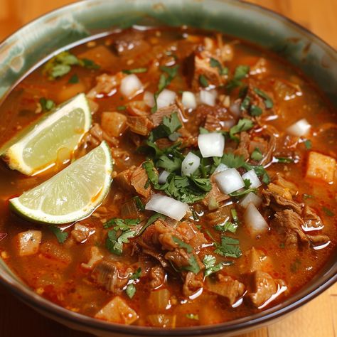 🌶️ Experience the bold flavors of Menudo! 🍲✨ #Menudo #MexicanCuisine Menudo (Mexican Tripe Soup) Ingredients: Beef tripe, cleaned and cut into pieces (2 lbs) Hominy, drained and rinsed (2 cups) Onion, chopped (1) Garlic, minced (4 cloves) Red chili powder (2 tbsp) Oregano (1 tbsp) Salt (to taste) Water (10 cups) Lime wedges (for garnish) Cilantro, chopped (1/4 cup) Onion, chopped (for garnish) Instructions: In a large pot, bring water to a boil and add beef tripe. Simmer until tripe is te... Menudo Recipe Authentic, Beef Tripe Stew, Tripe Stew, Tripe Recipes, Tripe Soup, Menudo Recipe, Beef Tripe, Soup Ingredients, Instagram Recipes