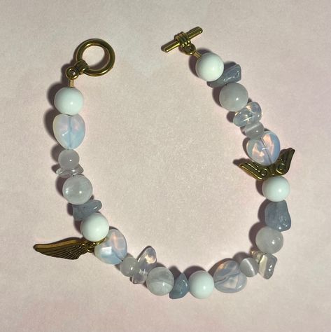 Lavender Land Jewelry | Angels in The Sky bracelet 🤍🪽🩵 7 and a half inches in length Available now on our website! - - - #jewelry #angelcore #bracelet… | Instagram Angels In The Sky, Large Cuff Bracelet, Gold Heart Bracelet, Metal Cuff Bracelet, Cottagecore Coquette, Beaded Cuff Bracelet, Diy Bracelet Designs, Fairycore Cottagecore, Moonstone Beads