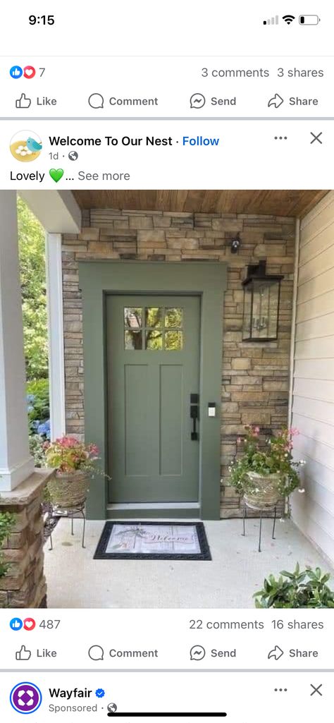 Stone Around Front Door, Back Door Entry, Door Entry, Back Door, Back Doors, Exterior House Colors, Shade Garden, Entry Doors, House Colors