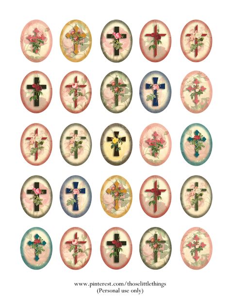 Religious Flower Floral Crosses Cross Printable Ovals 30x40 mm Free Digital Collage Sheet - Free Printable Cross Collage, Digital Collage Sheets, Printable Image, Craft Paper, Collage Sheet, Digital Collage, Junk Journals, Paper Crafts Diy, Crafts Diy