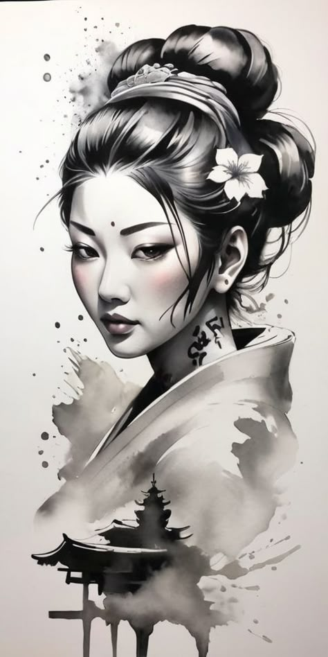 Japanese Geisha Drawing, Japanese Geisha Tattoo, Geisha Drawing, Geisha Artwork, Japanese Leg Tattoo, Samurai Warrior Tattoo, Geisha Tattoo Design, Art Tattoo Design, American Traditional Tattoo Ideas