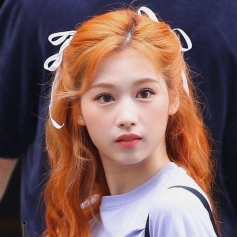 sana orange hair #icon twice Orange Hair, Red Hair, Orange, Red, Hair, White