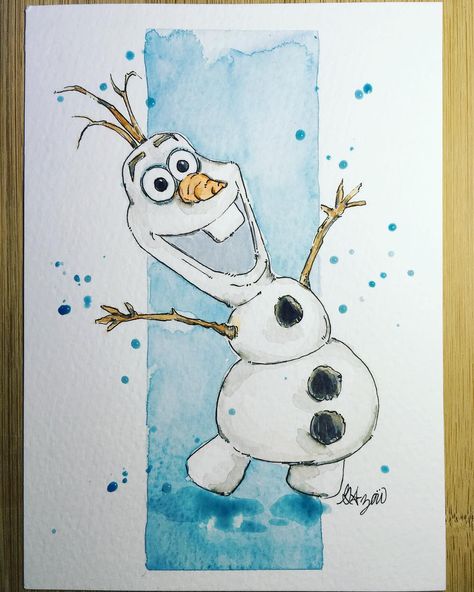 Frozen Watercolor Painting, Disney Watercolor Paintings, Olaf Painting, Frozen Watercolor, Frozen Wall Art, Olaf Drawing, Disney Watercolor, Watercolor Birthday Cards, Disney Cards