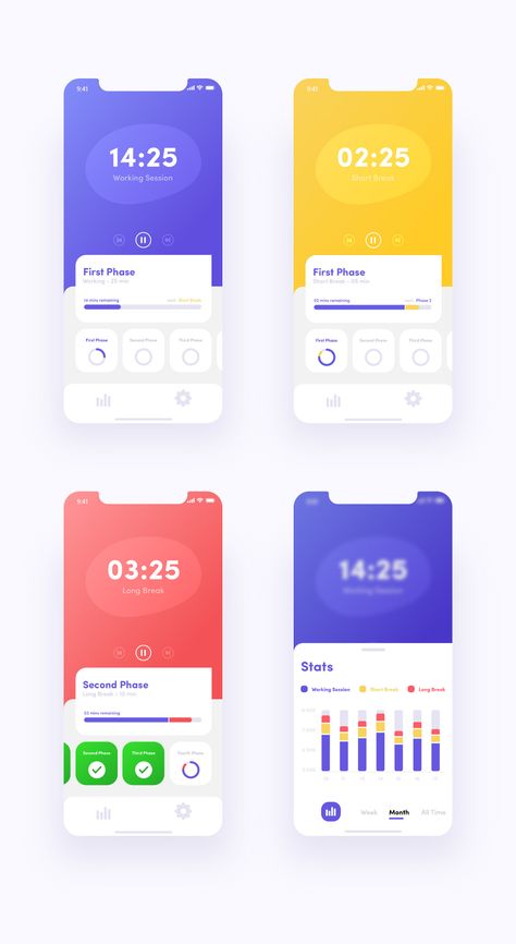 Timer App Design Concept on Behance Pomodoro App Design, Game App Design, Pomodoro App, Pomodoro Timer App, Schedule App, Timer App, Ux App Design, Ios App Design, Scheduling App